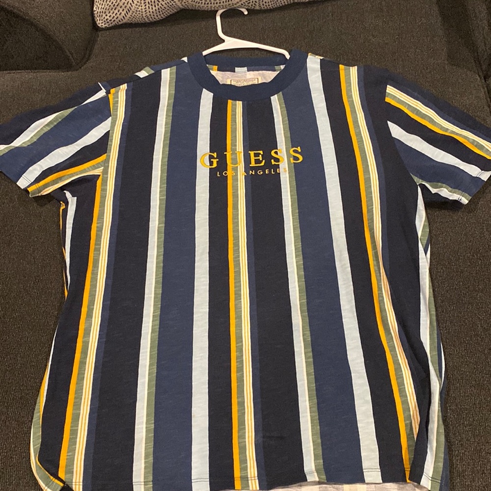 Vintage GUESS Stripe Short size M. Blue, Light Blue, Gold, White and Light Green